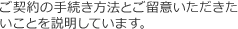 ご契約の手続き方法とご留意いただきたいことを説明しています。